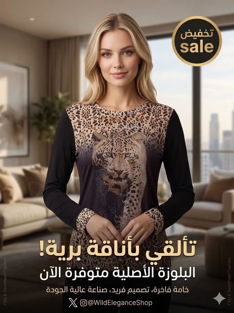 bella bliss Leopard Face Long Sleeve Top - Black and Tan